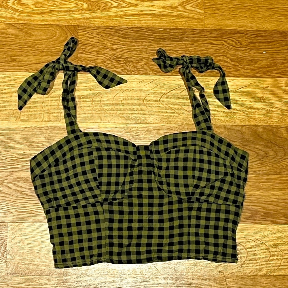 Green and Black Corset Style Top